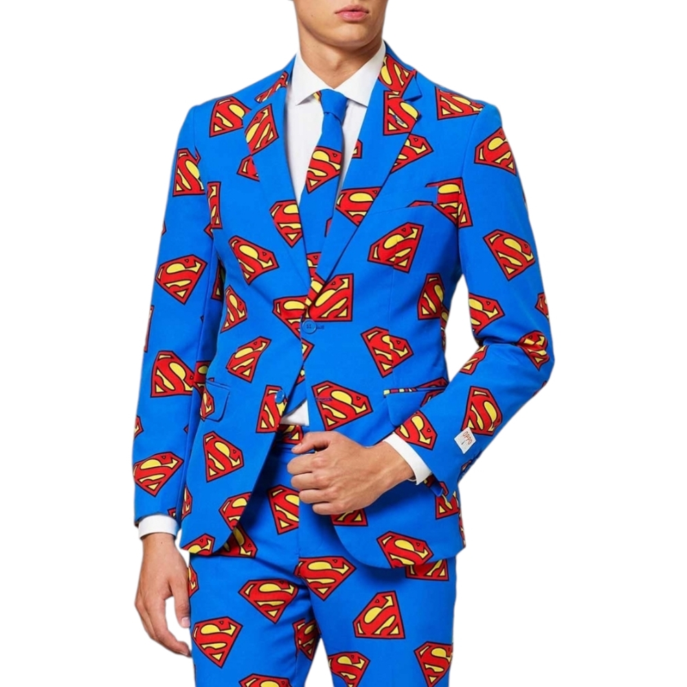 Superman Men's Slim Fit Oppo Suit Includes Jacket, Pants, and Tie, Size 52